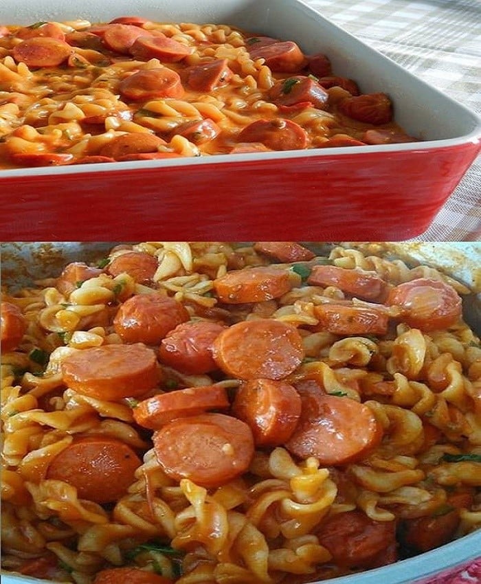 Macarrão Com Salsicha ao Molho de Creme de Leite