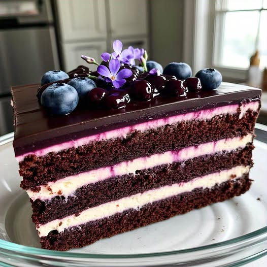 Bolo de Sonho de Lavanda e Chocolate com Mirtilo – Uma Sobremesa Mágica! 🍫💜